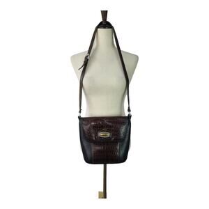 Brighton Black Brown Leather Reptile Embossed Crossbody Vintage Bag Purse